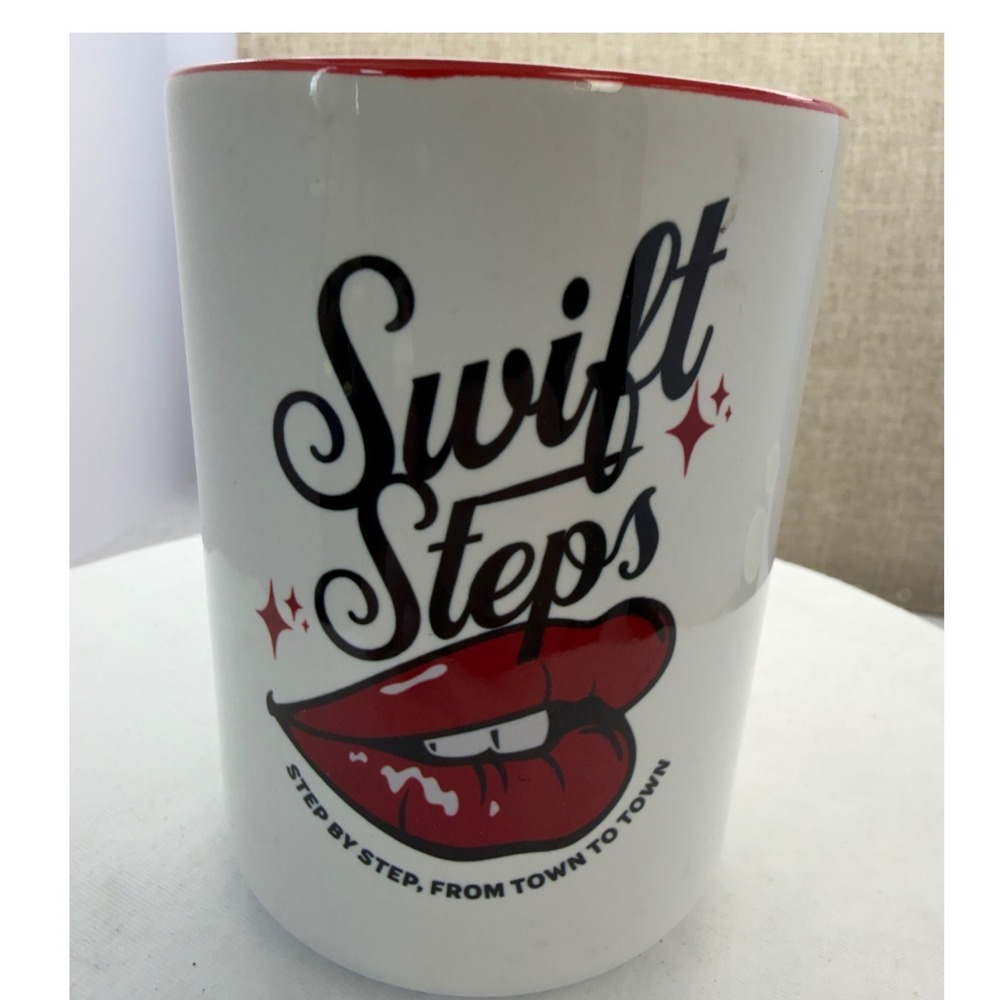 Swift Steps Red Lips Graphic Ceramic Coffee Mug White with Red Interior